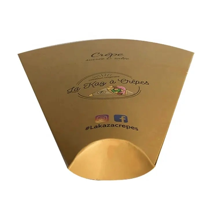 Custom Food Grade Biodegradable Triangle Egg Waffle Packaging Takeout Takeaway Pizza Cone Crepe Packaging Box Crepes Holder