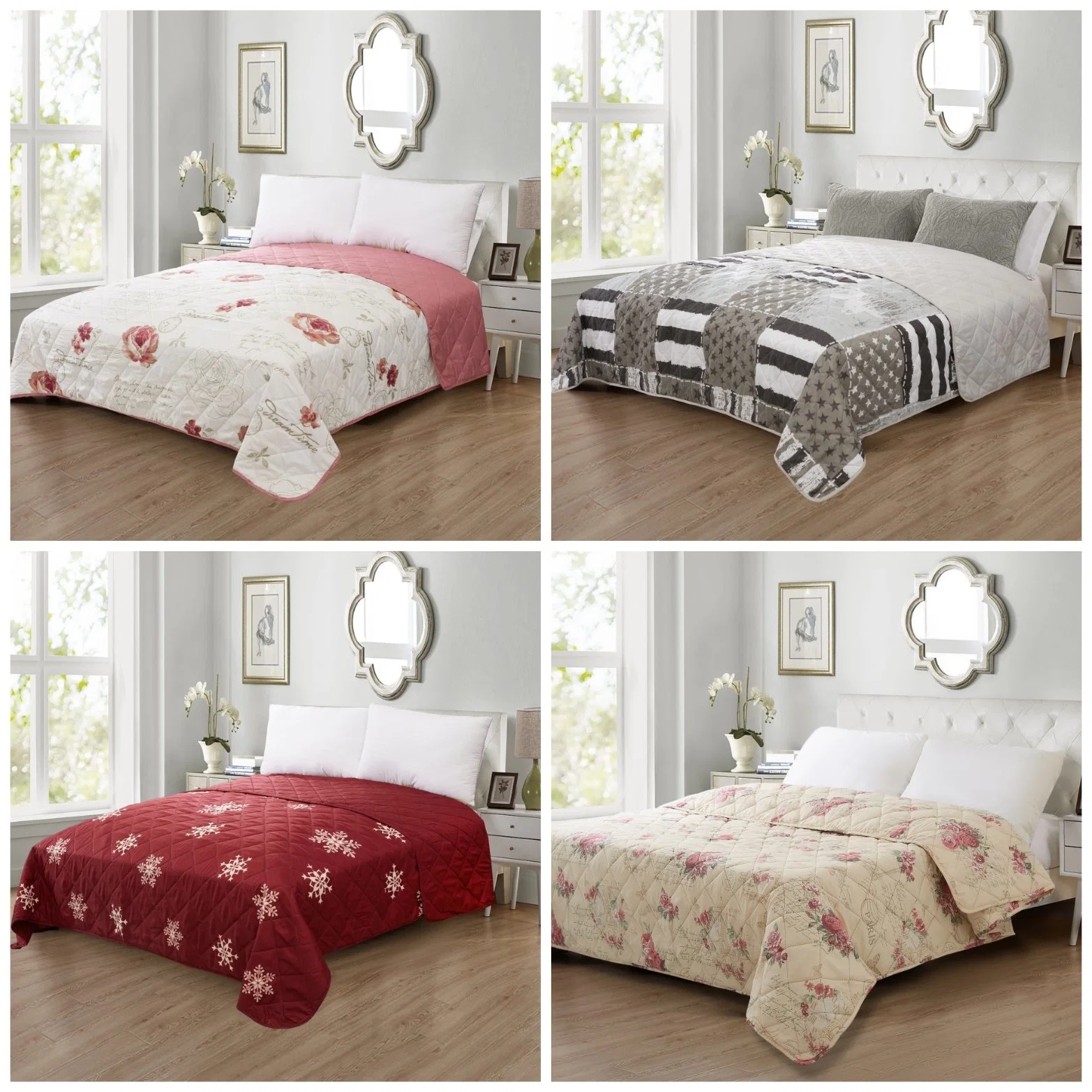 Venta en caliente King Size Hotel 100% poliéster Down alternativa microfibra Edredones de flores estampados acolchados de patchwork ropa de cama con bordado de verano Quilt