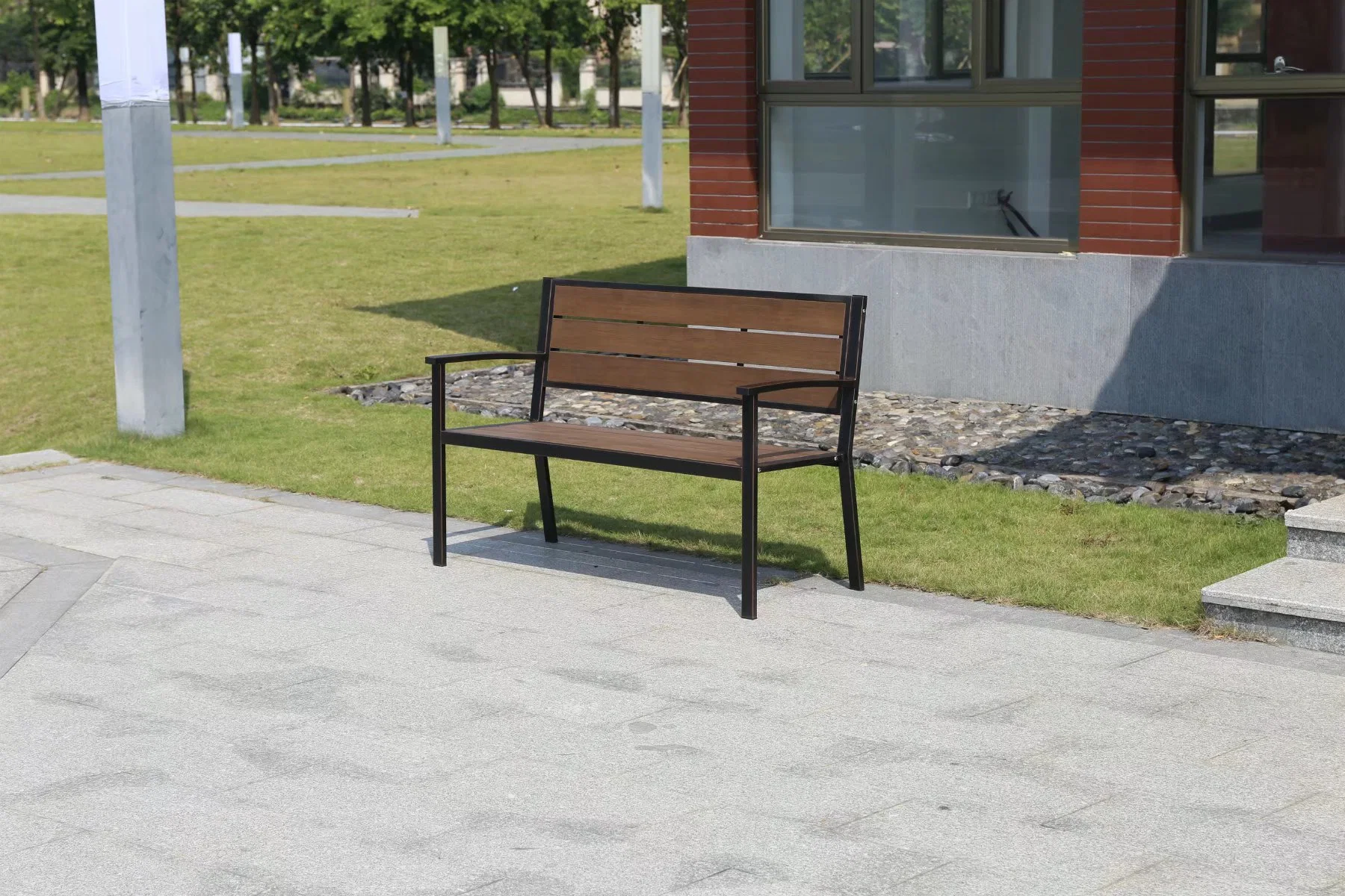 WPC Outdoor Bench 100% Recycled Plastic Wood and Framed with Cast Aluminum Yard Patio Benches