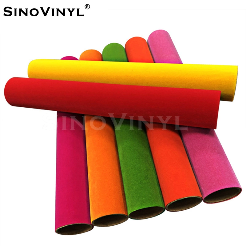 SINOVINYL Flock Self Adhesive Vinyl Fluorescent Reflective Colorful Heat Transfer Vinyl Htv