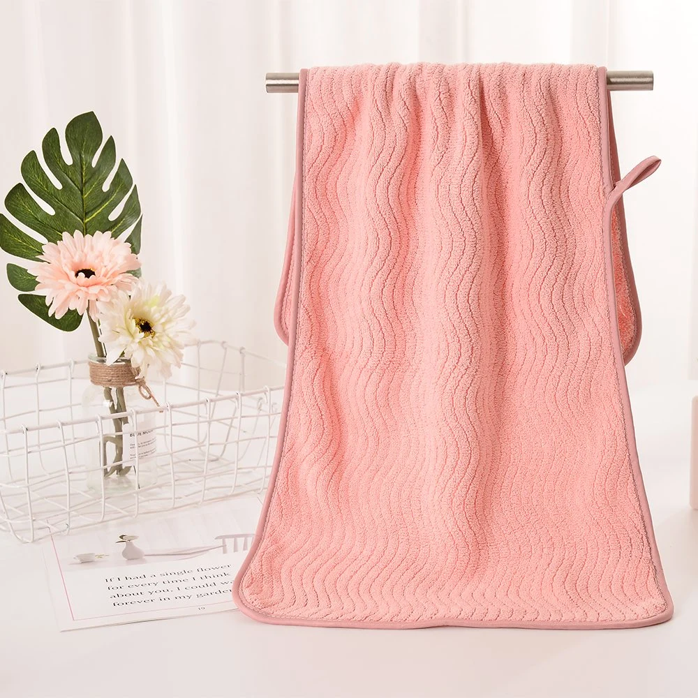 China Manufacturer Wholesale/Supplier Low MOQ Microfibre Coral Fleece Rippled Stitched Pattern Bath Hand Face Hair Towel Microfiber with Custom Color Size Weight