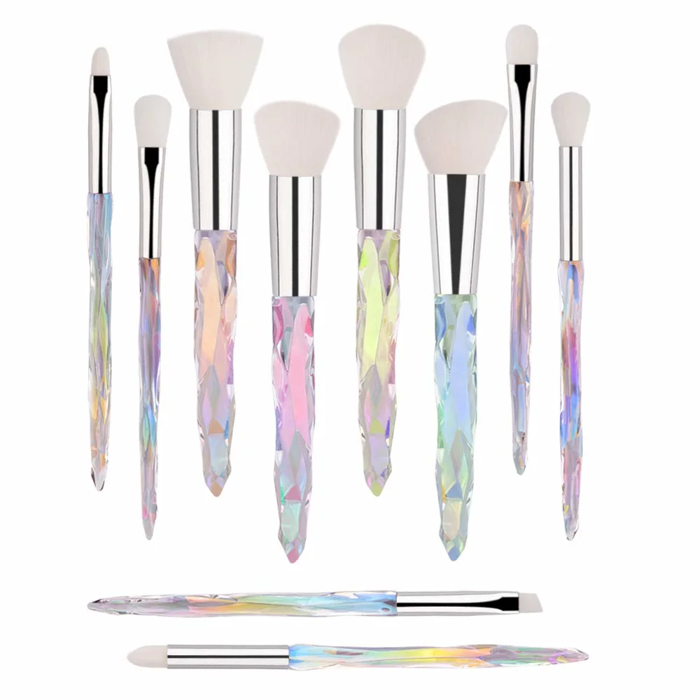 Wholesale Cosmetic Beauty Tools Kits Synthetic Hair Resin Crystal Handle Professional Makeup Brush Set