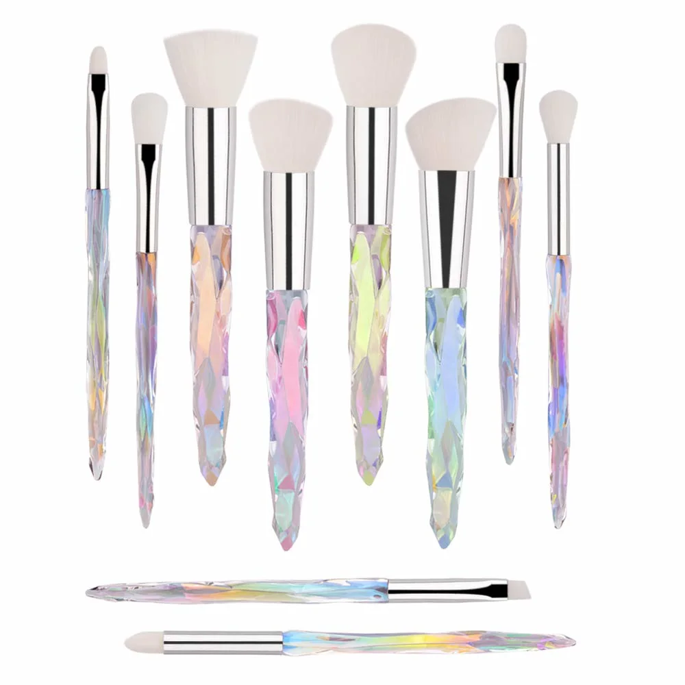 Beauté cosmétiques des trousses à outils de vente en gros poils synthétiques de résine de Maquillage professionnel de la poignée de cristal Jeu de balais