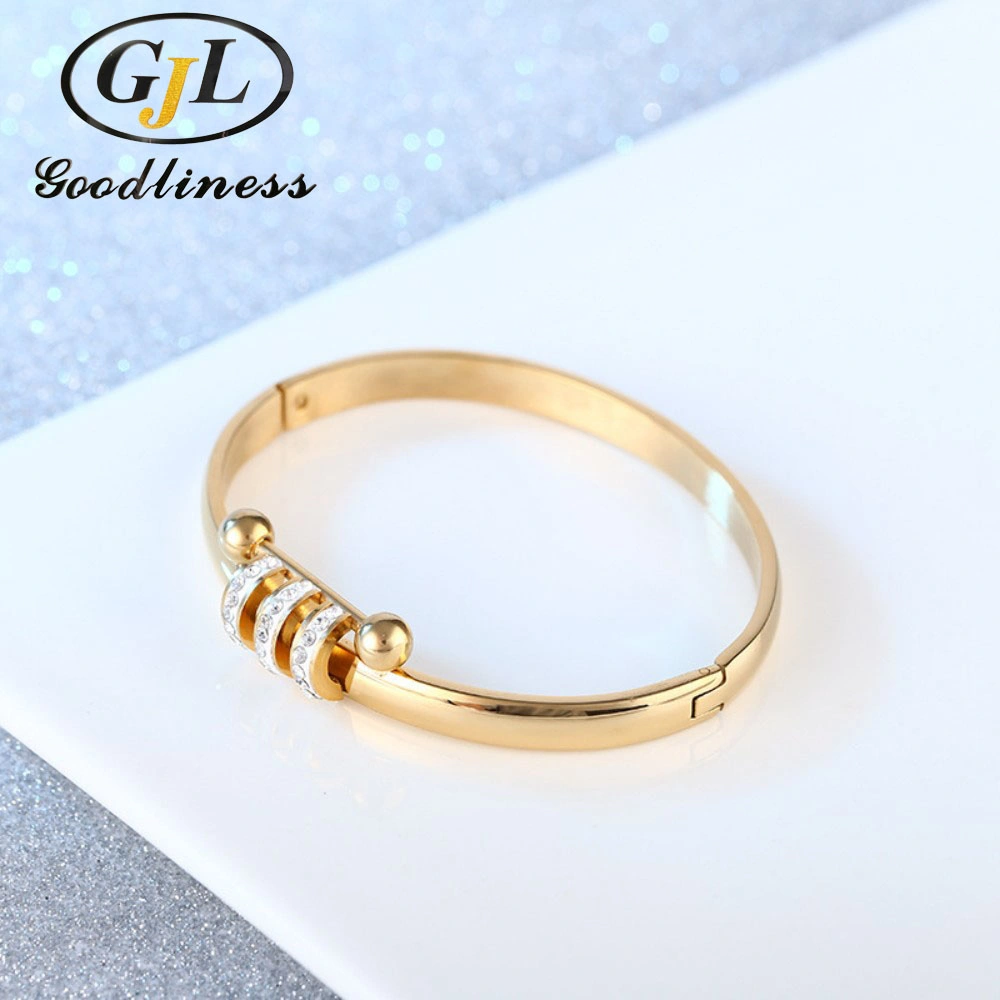 Wholesale/Supplier New Design Stainless Steel 3 Semicircle Rhinestone Bracelet Bangles