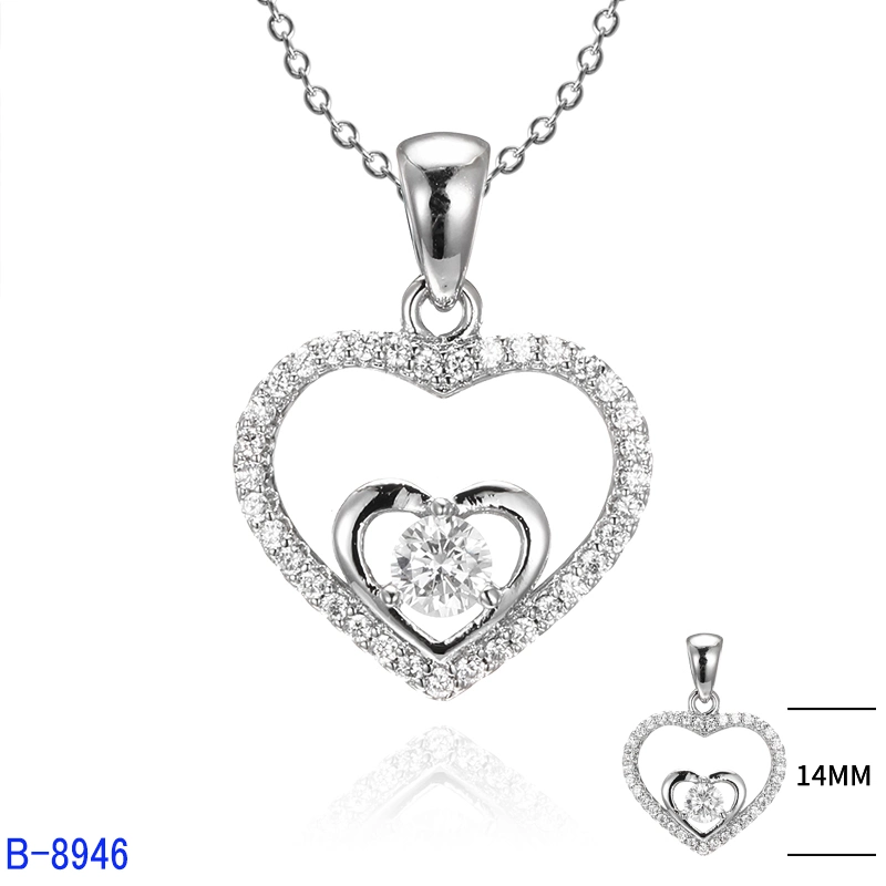 La nueva moda de joyería de plata de ley 925 de color bronce Joyería CZ Heart Pendant para mujeres