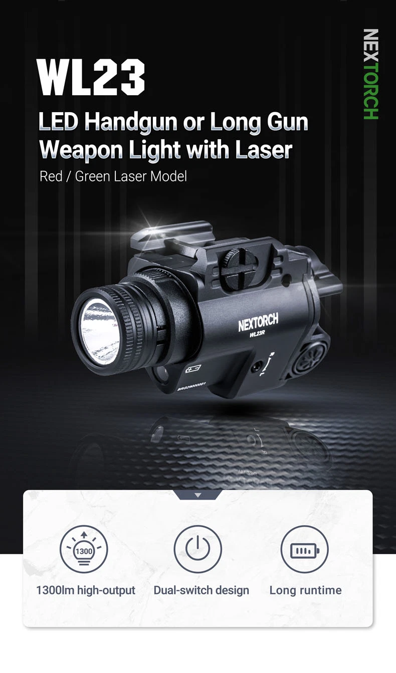 1300 Lumen Wl23G Weiß + Grün Laser Pistol Waffe Taschenlampe