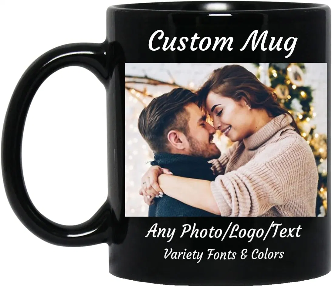 Taza de café personalizada, Personalizados Taza negra con la fotografía, el 11 de Oz, tazas personalizadas con fotos de los mejores amigos, familia, don