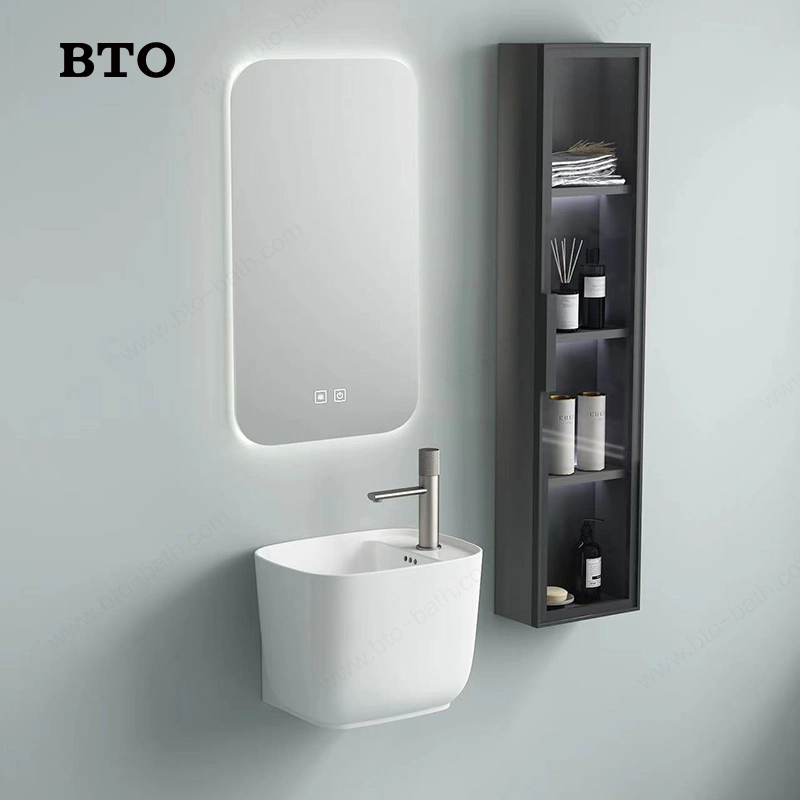 BTO Baño pequeño columna independiente Pica cerámica moderna de pie Cuenca de la pared Hung