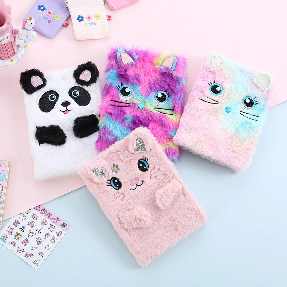 Cute Cat Kawaii Notebooks Bunny Ears Furry Daily Planner Journal Book Cartoon Plush Notebook