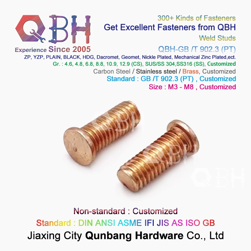 Qbh Customized PT Type Brass Copper Plated Flanged Spot Weld Stud Welding Screw