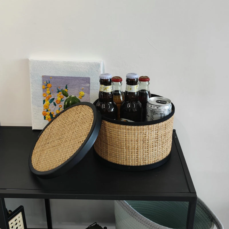 Rattan and Iron Material Box for Food and Storage, Home Deco