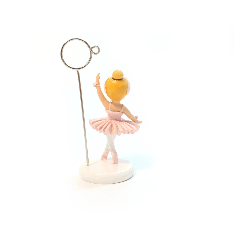 Amazing Resin Ballet Girl Figurine with Pink Costume Photo Message Card Clip for Office, Tabletop