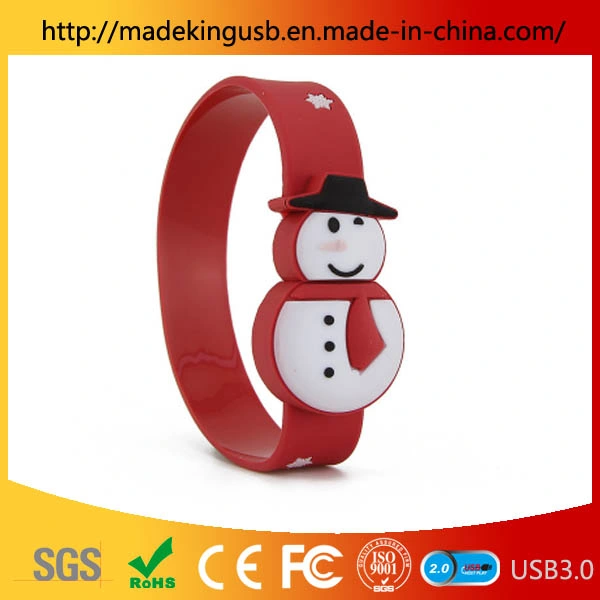 Creative Snowman Wrist Belt USB Flash Drive/ Christmas Gift PVC Bracelet Bracelet USB Stick Factory Wholesale/Supplier Direct Sale