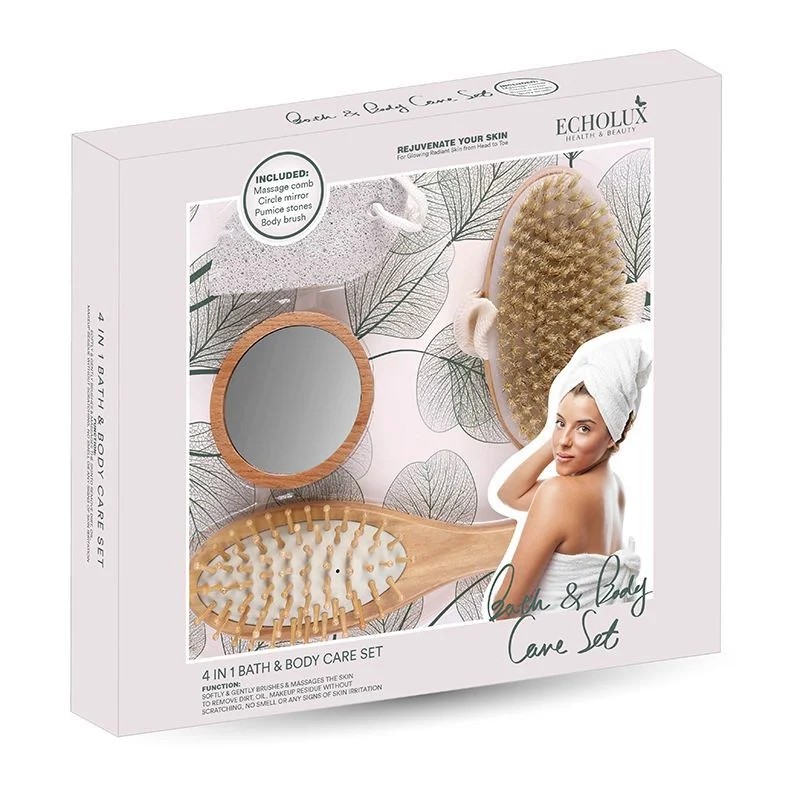 SPA Shower Set with Mirror Pumice Stone Wooden Comb Bath Brush Bath Set for Women Gift