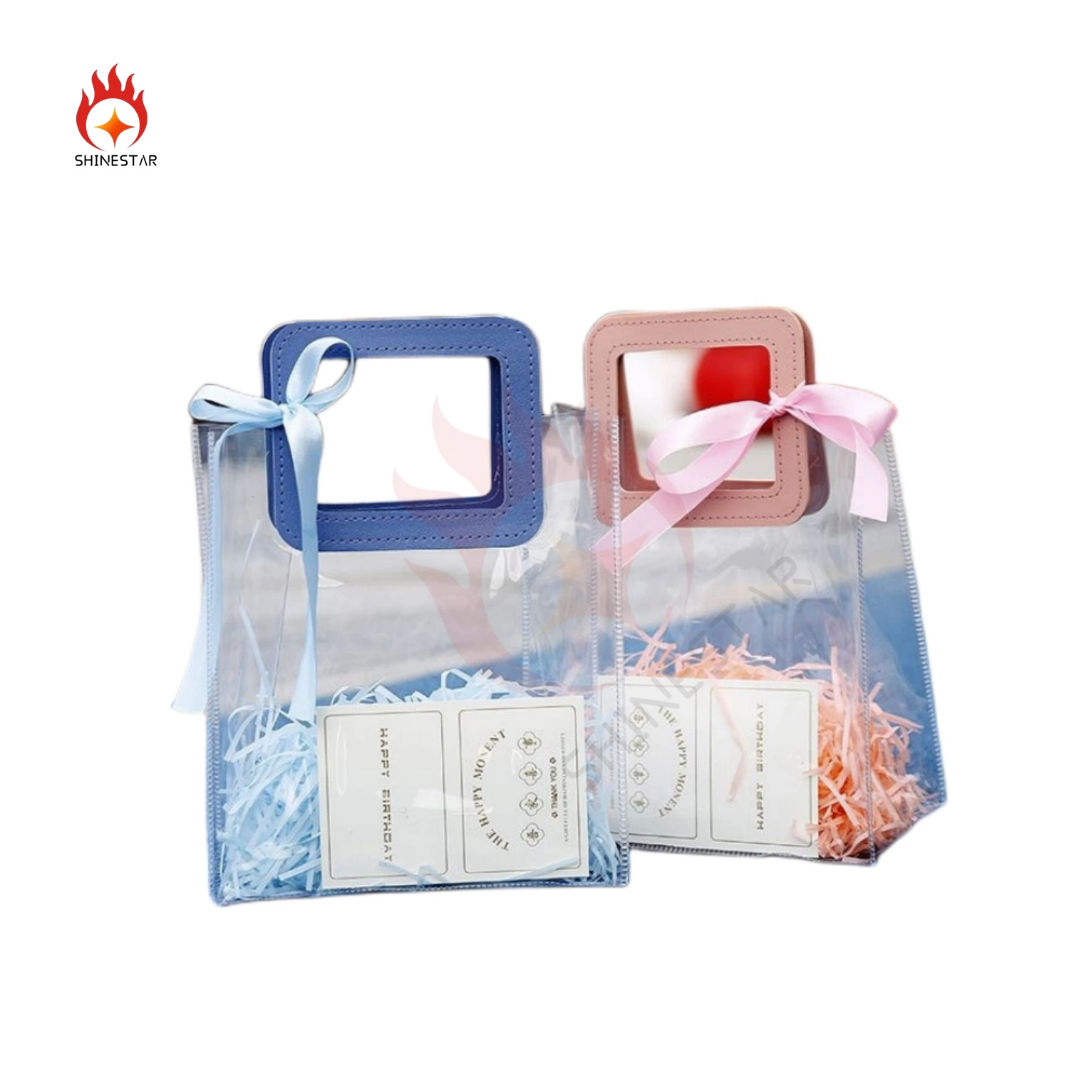 Transparent PVC Hand Stand up Gift Special Handle Handbag Clear Packaging Bag