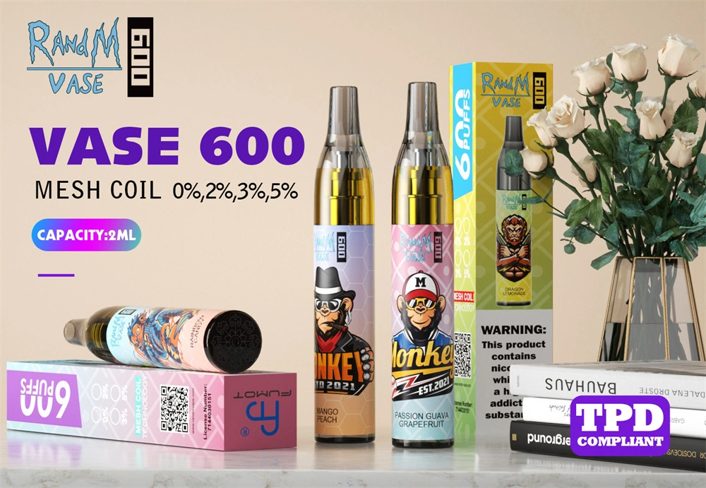 New Arrival Disposable/Chargeable Vape with Randm Vase 600 Puffs Tpd Vape Disposible Vape E-Cig Vape New 12 Flavors