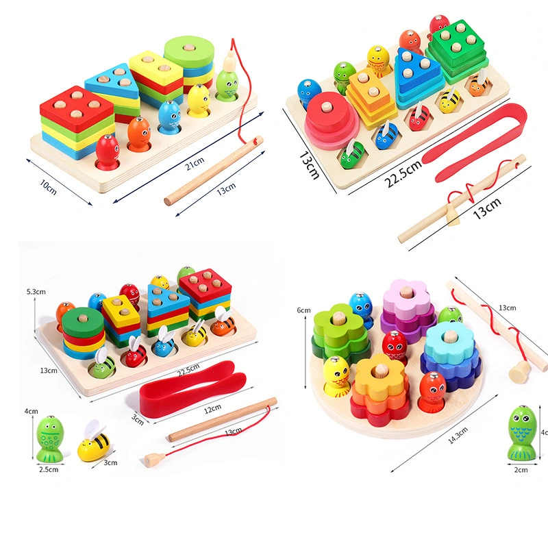 Montessori Игрушки Matching Игры для воспитательного рыбалки Граф Geometric Intelligent Игрушки Montessori для детей из дерева