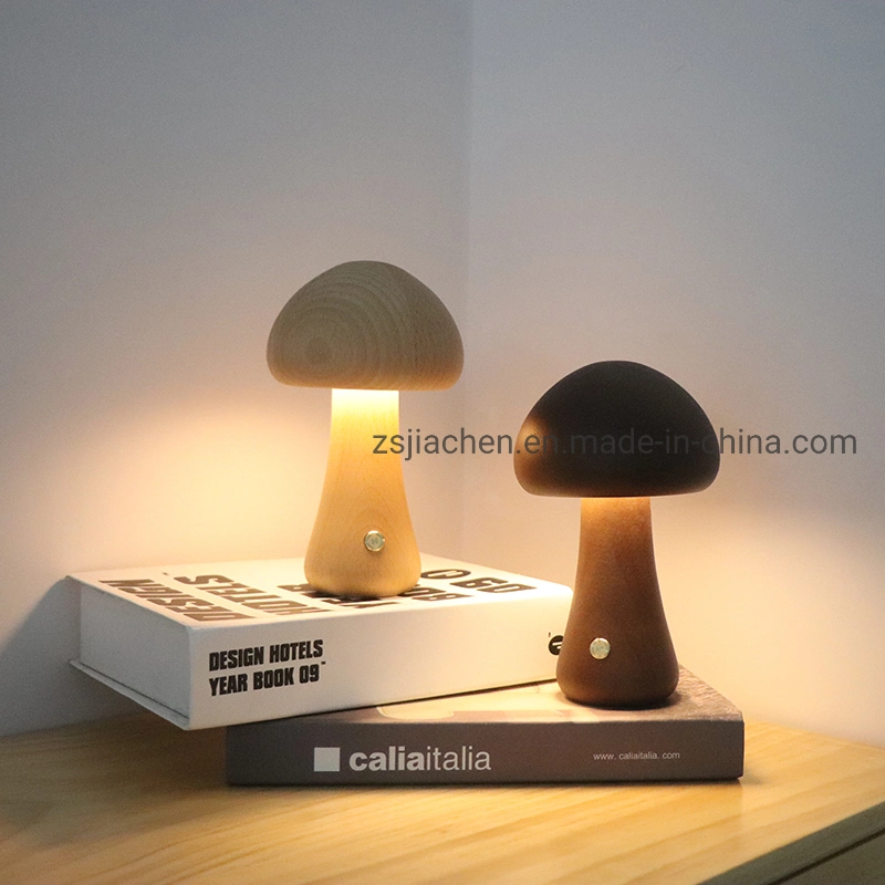 Amazon Ebay Style Mushroom Wooden Night Light USB Table Desk Lamp with LED Light