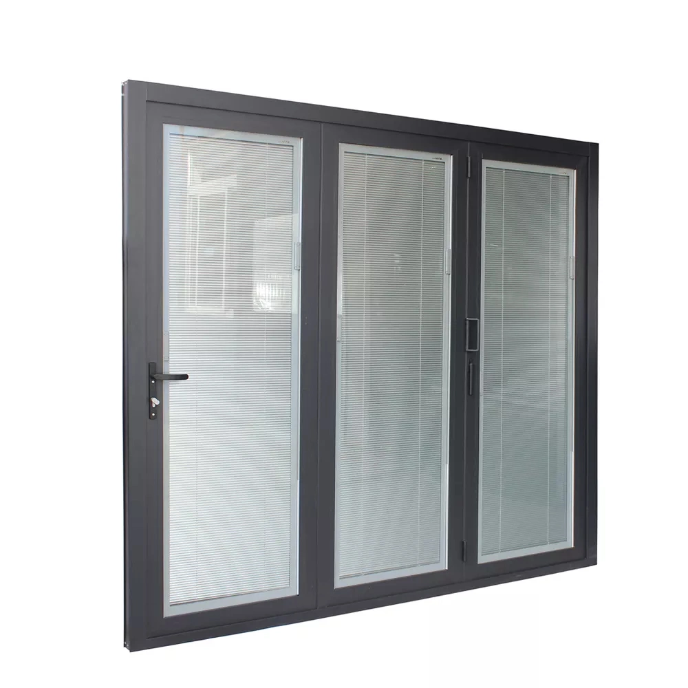 Broad View Villa House Fold Door Easy Operate Hinge Hiden 70mm in Depth Aluminium Bi Folding Door with Built-in Blinds Building Material