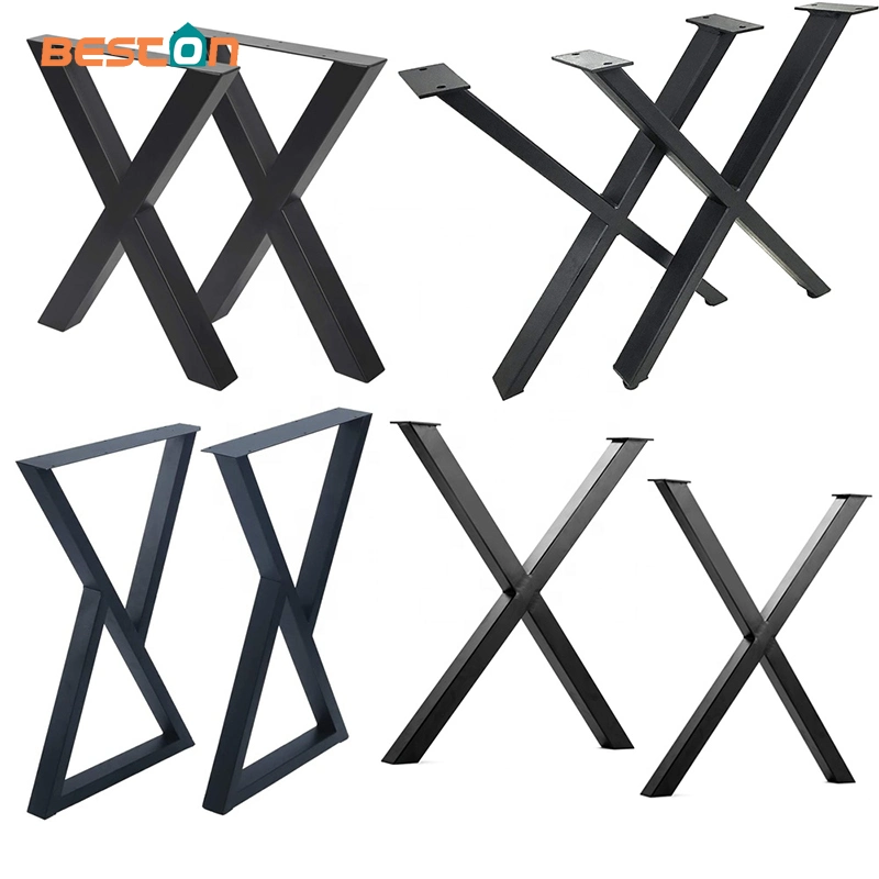 X-Shape Trestles Metal Dining Coffee Table Legs Office Furniture Legs Cast Iron Wooden Bench Outdoor Anti Rust Black Frame Legs for Console Table DIY Parks Feet