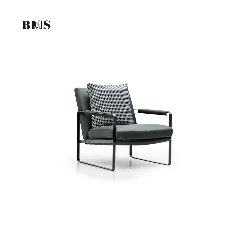 Modern Italian Home Design Metal Frame Luxury Gray Leather Living Room Chair