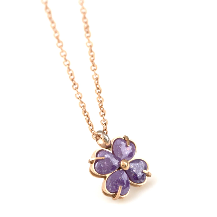 Girls Fashion Jewelry Stainless Steel Crystal Leaf Clover Pendant Necklace