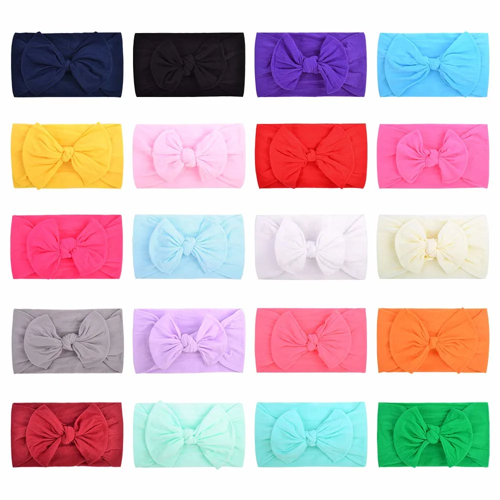 20PCS Baby Girls Nylon Headbands Turban Hair Bows Hair Band Elastic Hair Accessories for Kids Toddlers Infants Newborn (Light Color)