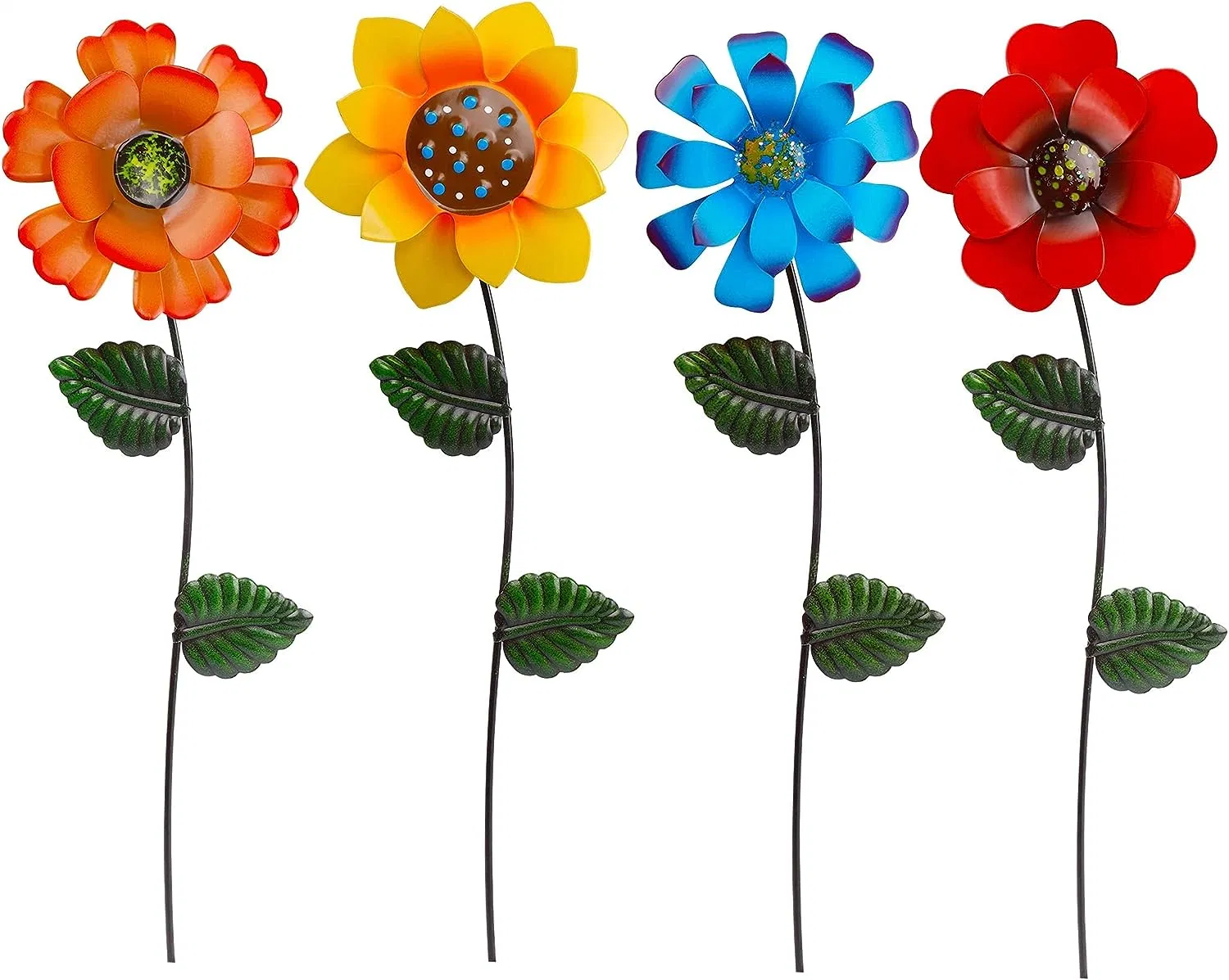 Flower Garden Stakes Decor, Outdoor Metal Colorful Sunflowers Daisy Shaking Head Yard Art, Rust Proof Metal Flower Stick, Indoor Outdoor Pathway Patio Lawn