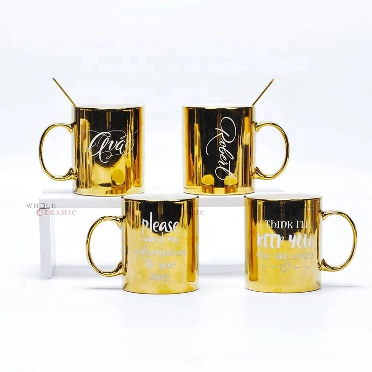 Una buena calidad de oro lleno de cerámica de galvanoplastia Mug personalizado Venta caliente taza de café de cerámica de lujo dorado regalo de promoción