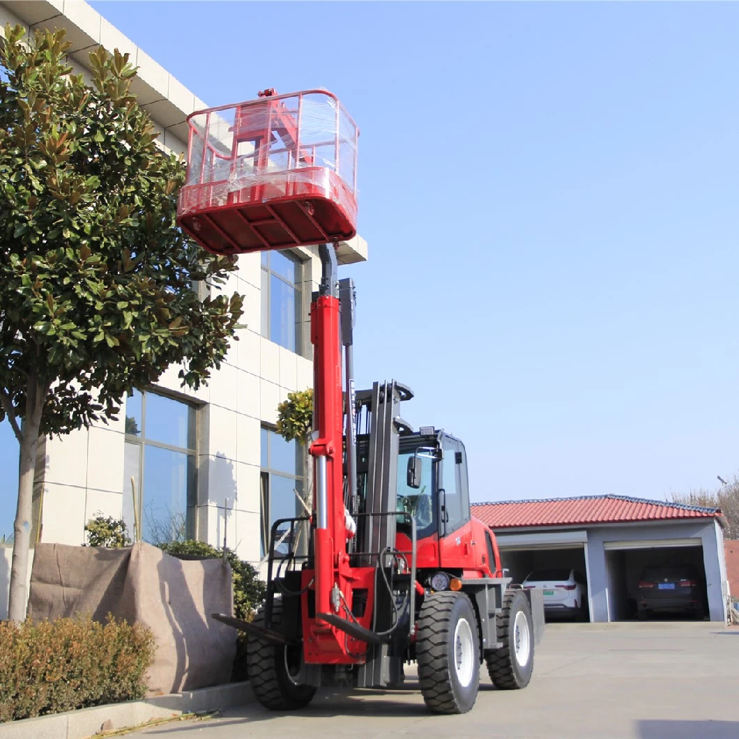 4X4 off Road Rough All Terrain Forklift Truck with Basket Crane Function for Sale