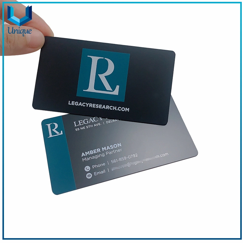 جودة عالية طباعة رخيصة منقوشة من الفولاذ المقاوم للصدأ ورقة ليزر سطحية ناعمة معدنية بطاقة الأعمال، تصميم مخصص بطاقة الأعمال التجارية باللون الأسود