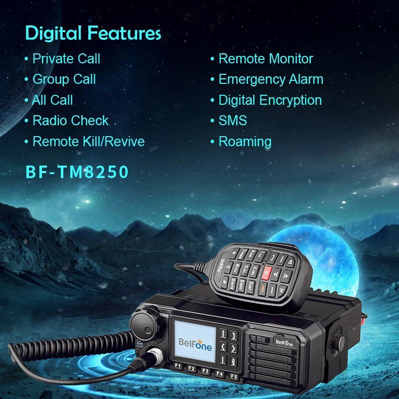 Ensemble complet de fonctionnalités numériques Mobile Radio Belfone Bf-TM8250 pour les communications critiques Mobile Radio GPS Radio montée sur véhicule.