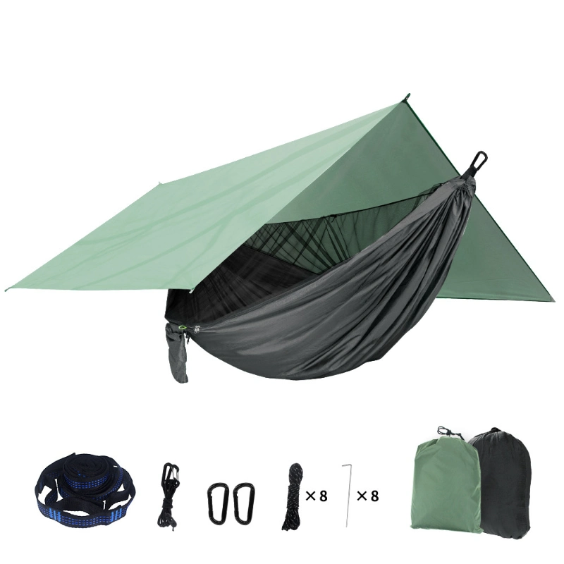Outdoor Camping Double Person Thick Pull Rope Mosquito Net with Canopy Nylon Hammock