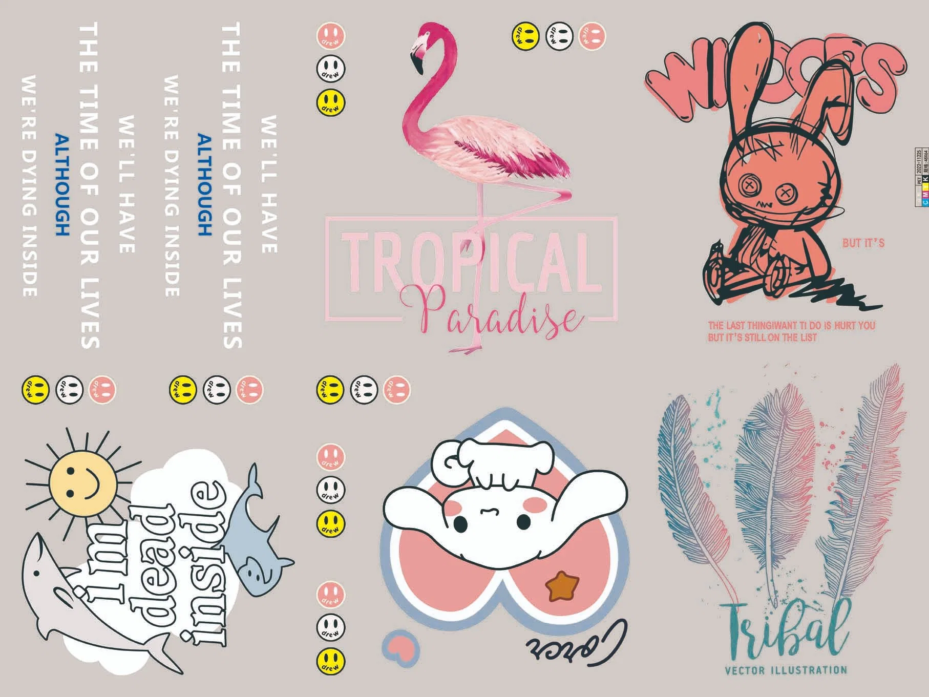 Lindo pegatinas personalizada plancha de impresión de transferencia de calor en parches para la ropa