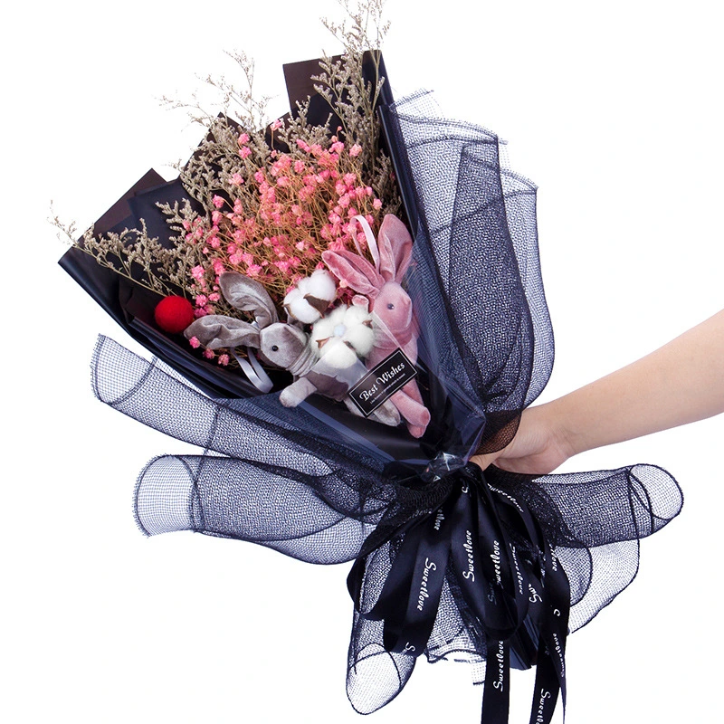 Wishing Rabbit Dry Flower Bouquet con luces Creative Thanksgiving Christmas Regalo de San Valentín