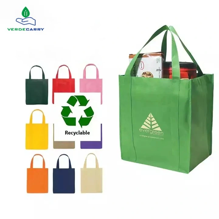 Ecológica recicla promocional manejado Tejida Bolsa de compras con logotipos personalizados