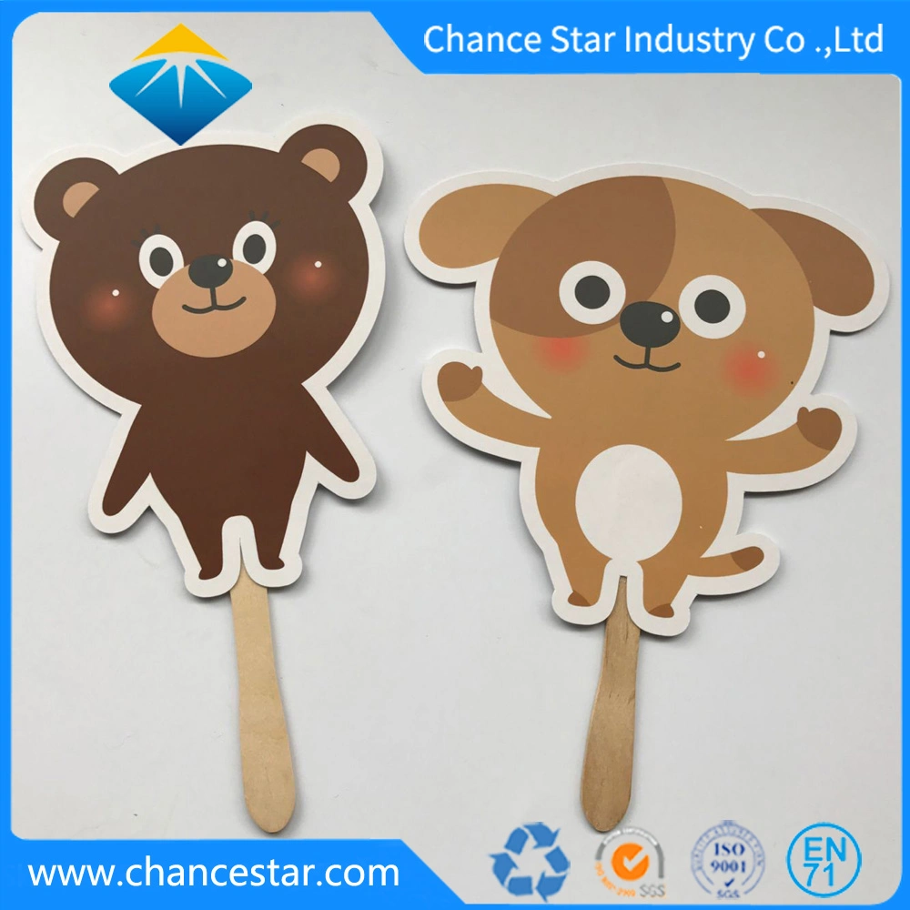 Custom Print Wooden Handle Paper Hand Fan for Promotion