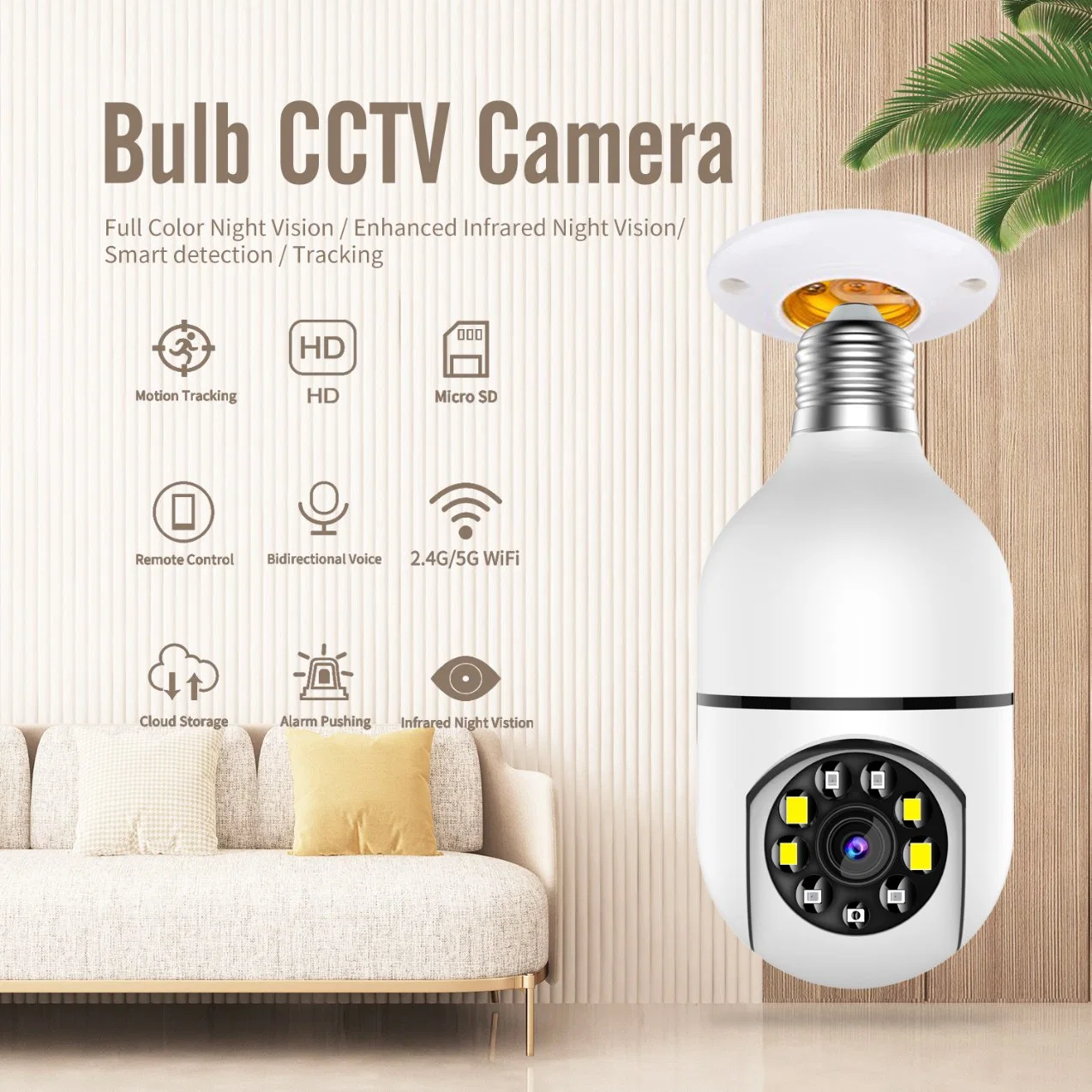 CCTV-Glühbirne-Kamera Plug-in Smart Security Monitoring Light Camera, 1080p HD-Video, Nachtsicht, Bewegungserkennung