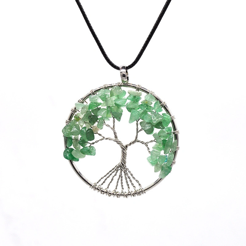 Semi Precious Stone Gemstone Chips Beads Weaving Life Tree Pendant Necklace