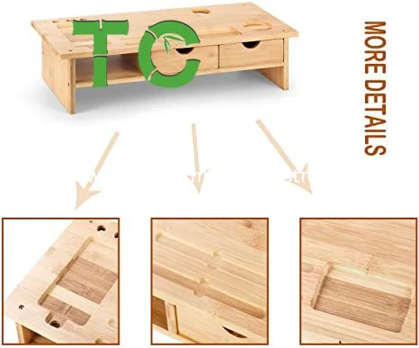 Бамбуковые Whoesale настольная подставка подставка для монитора и письменный стол данные органайзера с 3 выдвижными ящиками