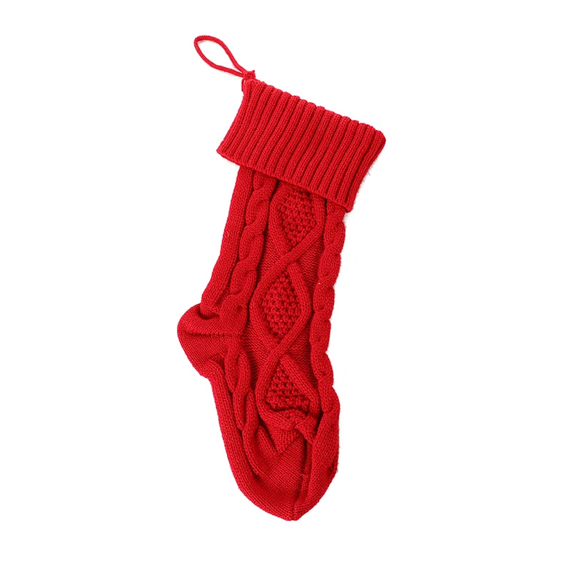 17.3 Inch Soft Hand Knitted Christmas Candy Stocking with Pure Red Army Green White Colors