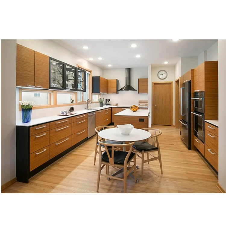 Popular Design Wood Veneer Kitchen Cabinet Solid Wood Kitchen Furniture