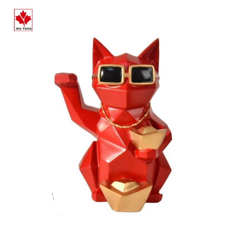 Custom Resin Geometric Luckly Cat Figurine Cat Statue Home Decoration