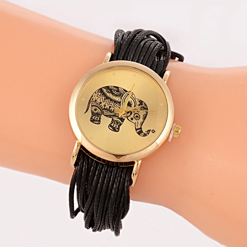 Vestido de mujer Elefante Reloj Pulsera de la banda de cuerda teje el patrón de cuarzo Relojes Reloj analógico de ESG13642