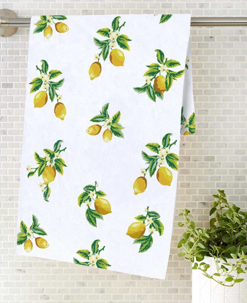 Limon Ultra absorbente secado rápido Wreath Cocina vajilla Toallas conjunto Paños de té decorativos de tela de fruta amarilla para cocinar y hornear