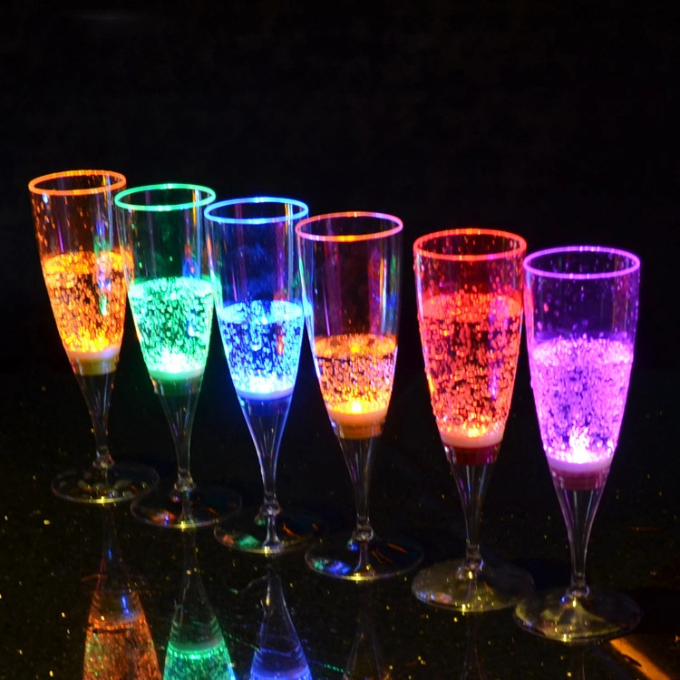 Plastic LED Wine Champagne Flute Cup Multicolor Water Liquid Activated Flashing Light up Cup Blinking Cocktail Whisky Drinkware Glow Mugs for Wedding Bar Club