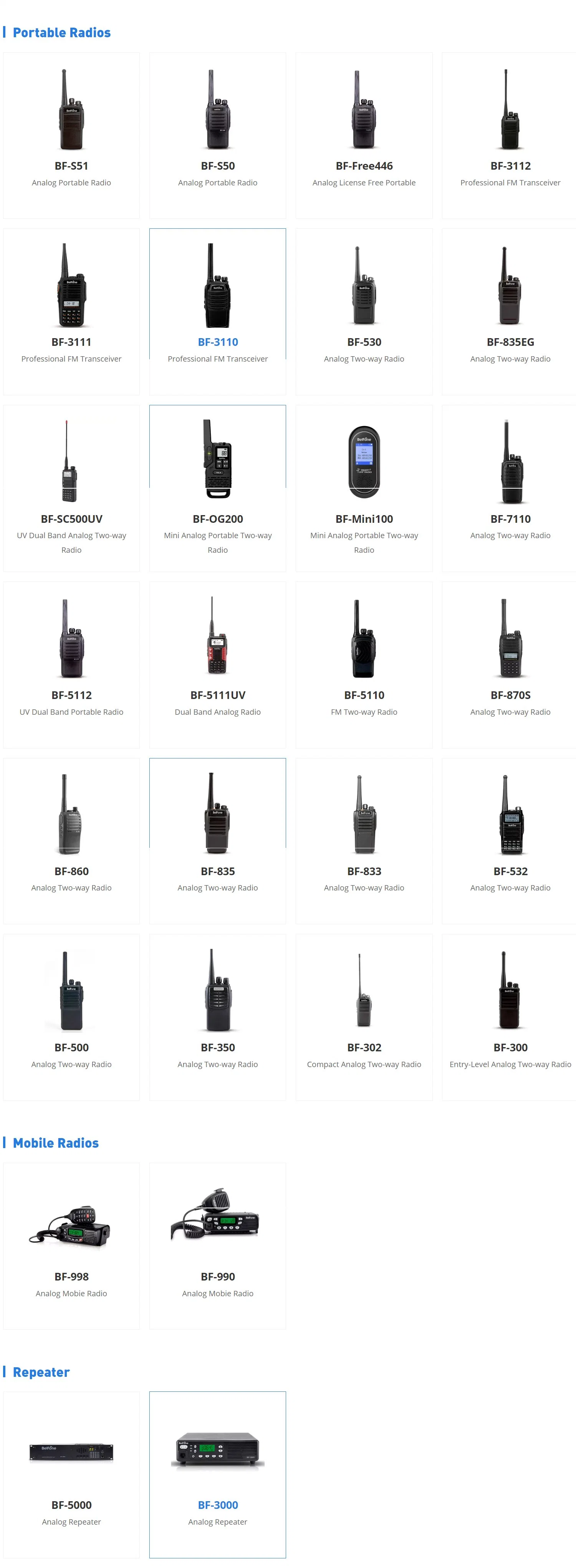 Rádio analógico de duas vias BF-300 de nível de entrada