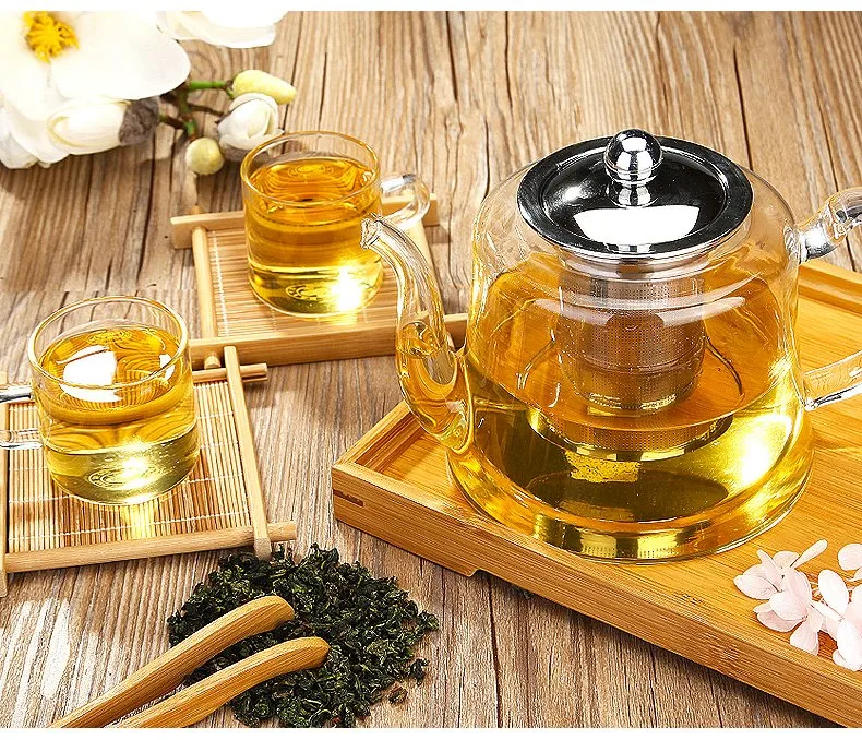 Direct Fire Use Stainless Steel Infuser Lid Borosilicate Glass Tea Maker Tea Pot