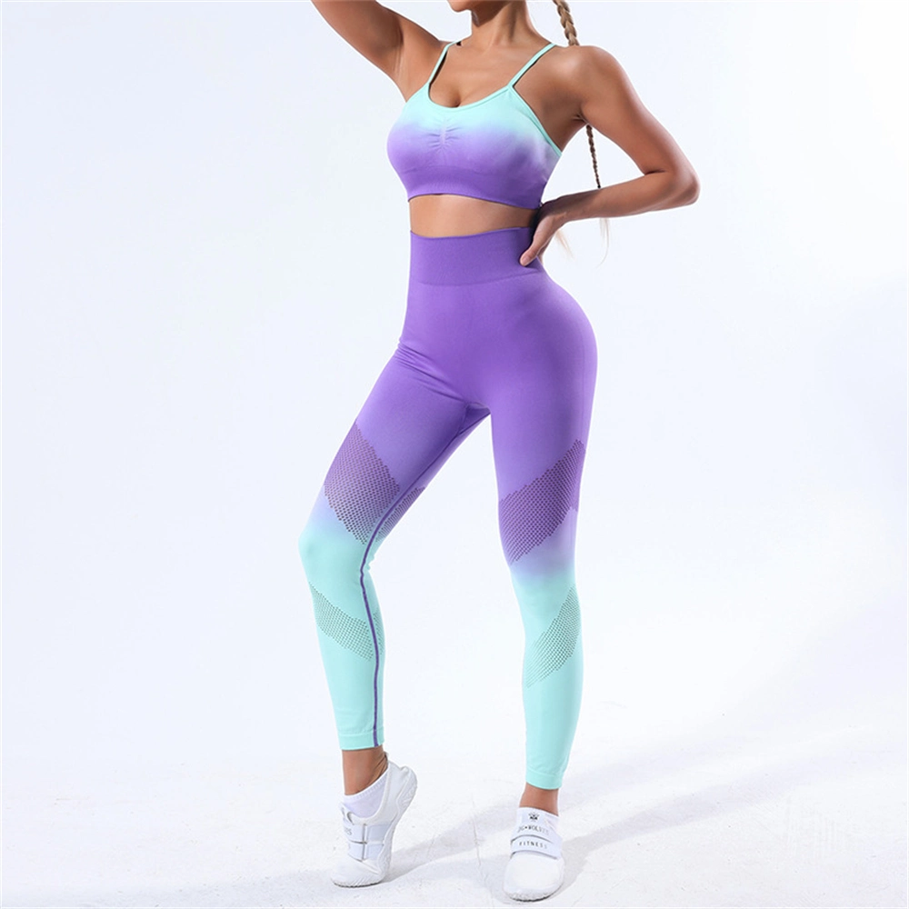 Wholesale/Supplier Tie-Dye Sportswear Yoga Suit Gradient Outdoor Running Breathable Scrunch Butt Lifter Legging Yoga Wear