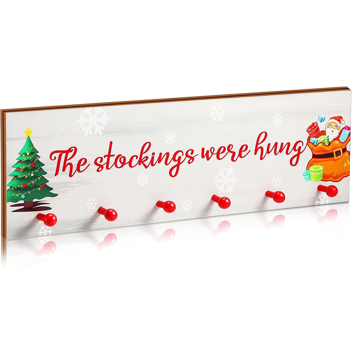 Christmas Stockings Holder Hanging Wooden Crafts Wall Indoor Outdoor Decoration with Hooks